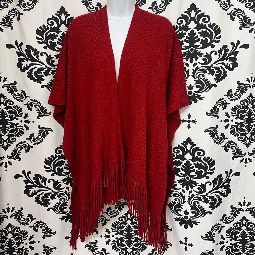 Anna & Ava Red Fringe Shawl NWT